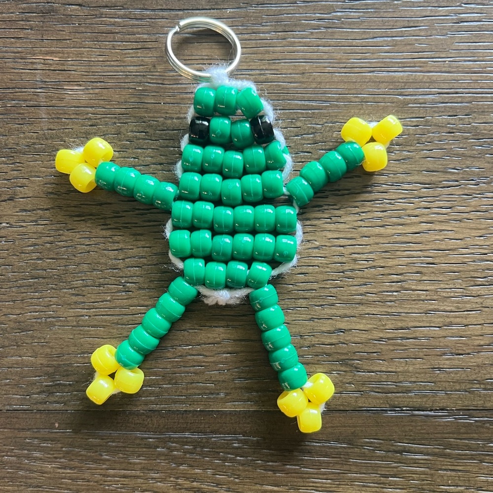 Green Beaded Frog Keychain